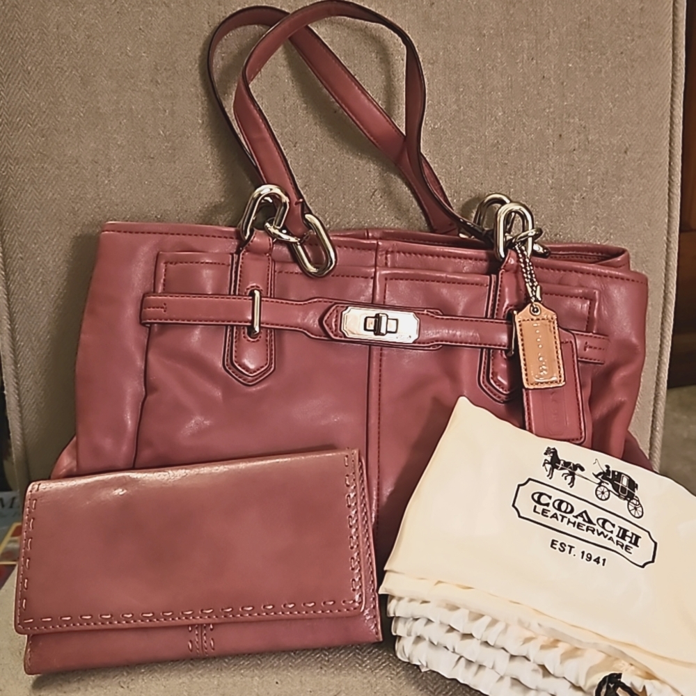 Vintage Coach Leather Handbag Mauve/Pink & Fossil Wallet
